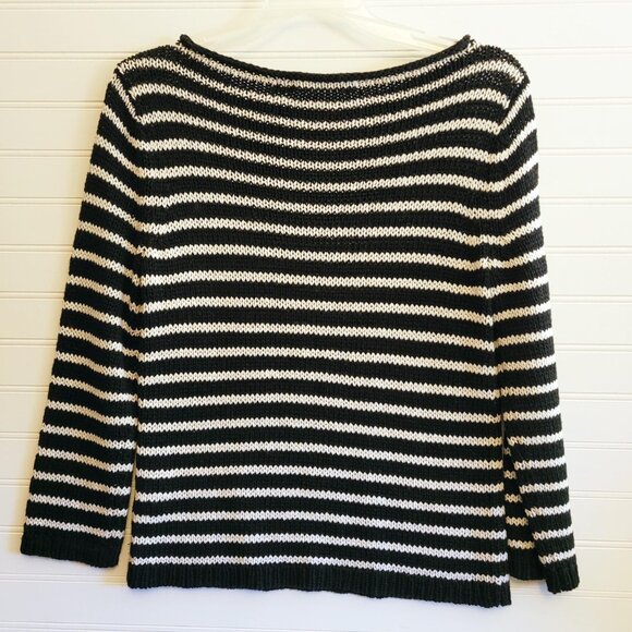 Lauren Ralph Lauren Sweater Womens Medium Black White Stripe Pullover Boatneck - Picture 7 of 9
